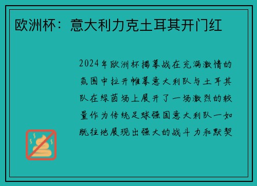 欧洲杯：意大利力克土耳其开门红